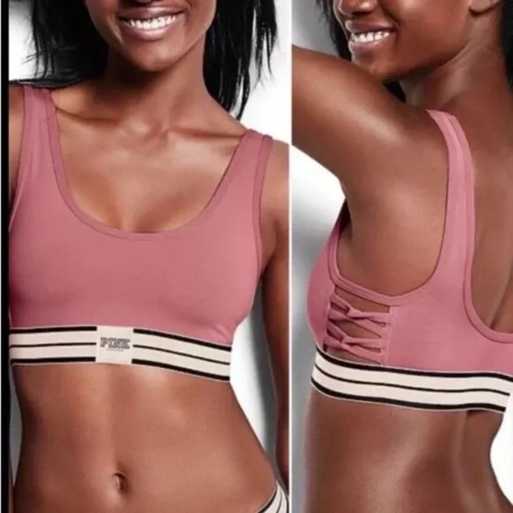 Victoria's Secret PINK Sports Bra‎ Women Small Mauve Lattice Side Activewear